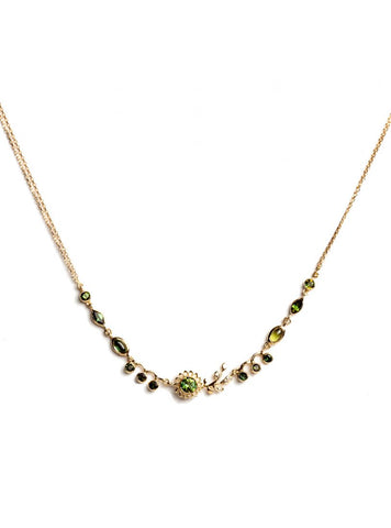 Aghabani Necklace with Multi-cut Green Tourmalines, Diamonds and Floral Motif