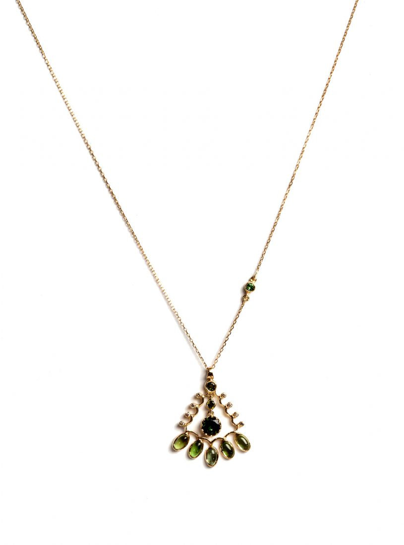 Aghabani Necklace with Cabochon Green Tourmalines and Diamonds