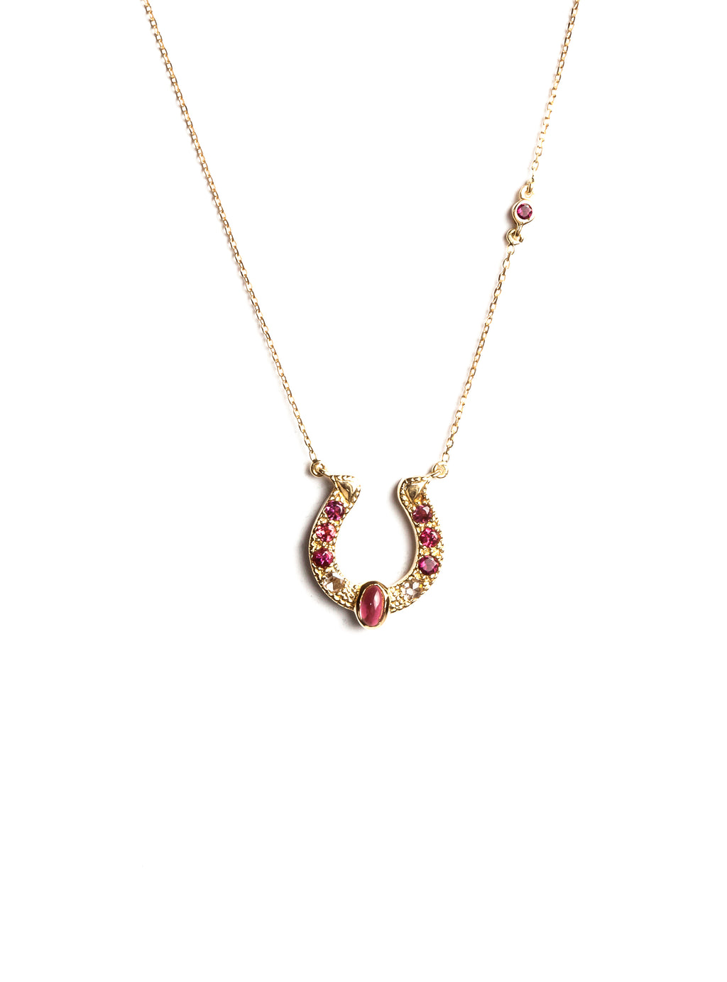 Horseshoe Necklace with Pink Tourmalines, Diamonds and Cabochon Accent