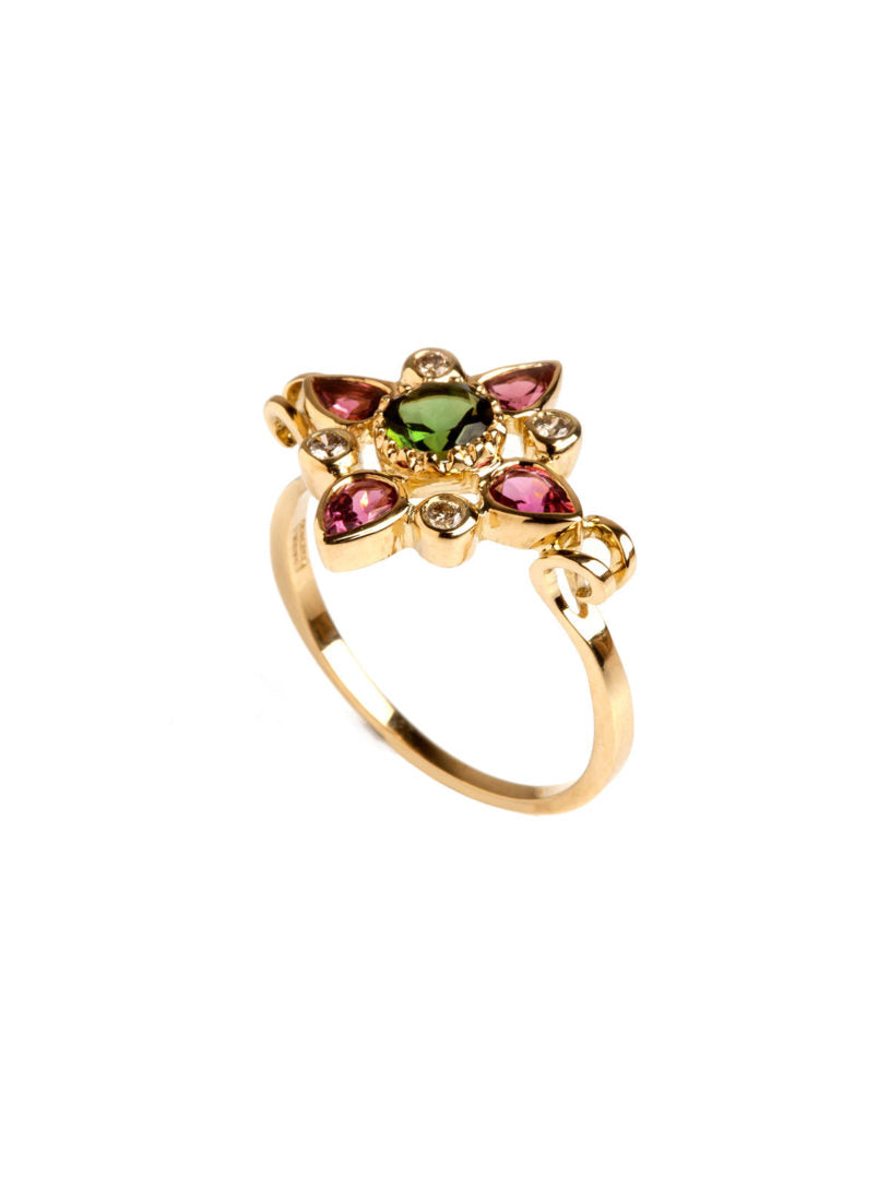 Arabesque Ring with Multicolored Tourmalines and Diamonds