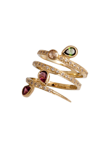 Arabesque Tapered Wrap Ring with Multicolored Tourmalines and Diamonds